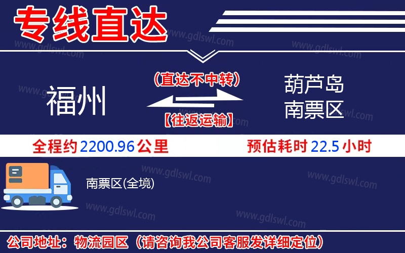 福州到葫蘆島南票區(qū)物流公司