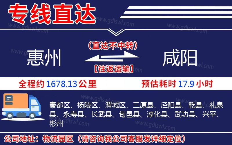 惠州到咸陽物流公司