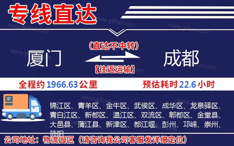 廈門(mén)到成都物流公司